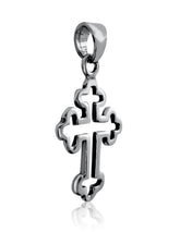 Christian silver cross pendant from Holy Land—trefoil openwork design